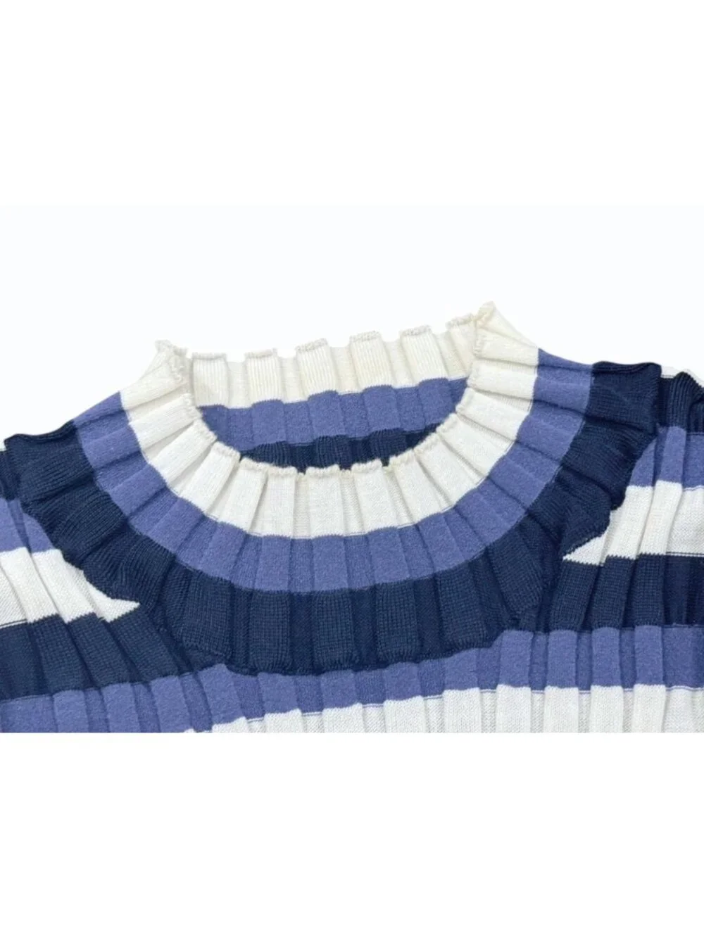 Louis Vuitton Border Rib Knit Short Sleeve Top Blue White Sweater